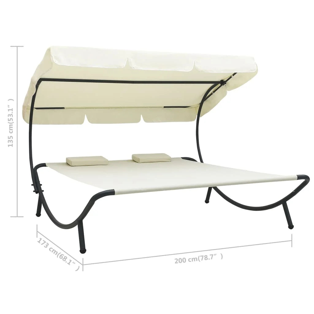 Outdoor Double Chaise Lounge Patio Lounge Bed with Canopy and Pillows