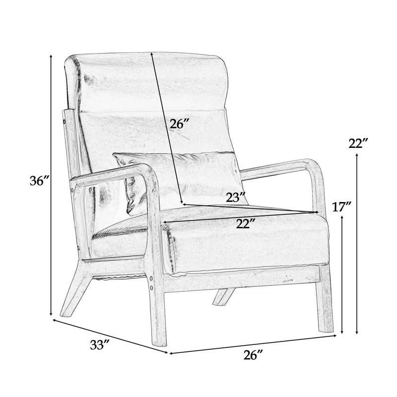 Azmi 26" Wide Modern Vegan Leather Upholstered Solid Wood Arm Accent Chair with One Pillow