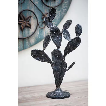 4 In. X 16 In. Black Metal Cactus Sculpture