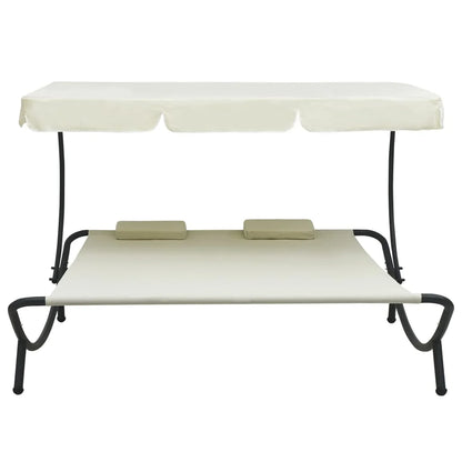 Outdoor Double Chaise Lounge Patio Lounge Bed with Canopy and Pillows