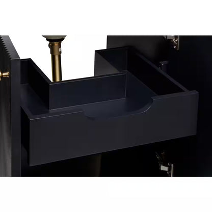 Sylvie 24 In. Single Sink Fluted Black Bath Vanity with Carrara Venato Engineered Stone Top (Assembled)