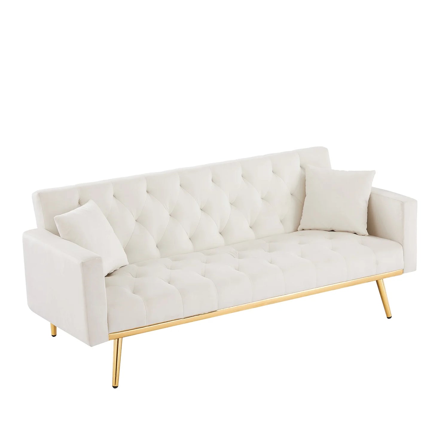 67.5" W, Sofa Bed, Couch for Apartment Convertible Sleeper Sofa with Tapered Legs, Small Splitback Sofa for Living Room, White