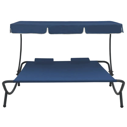 Outdoor Double Chaise Lounge Patio Lounge Bed with Canopy and Pillows