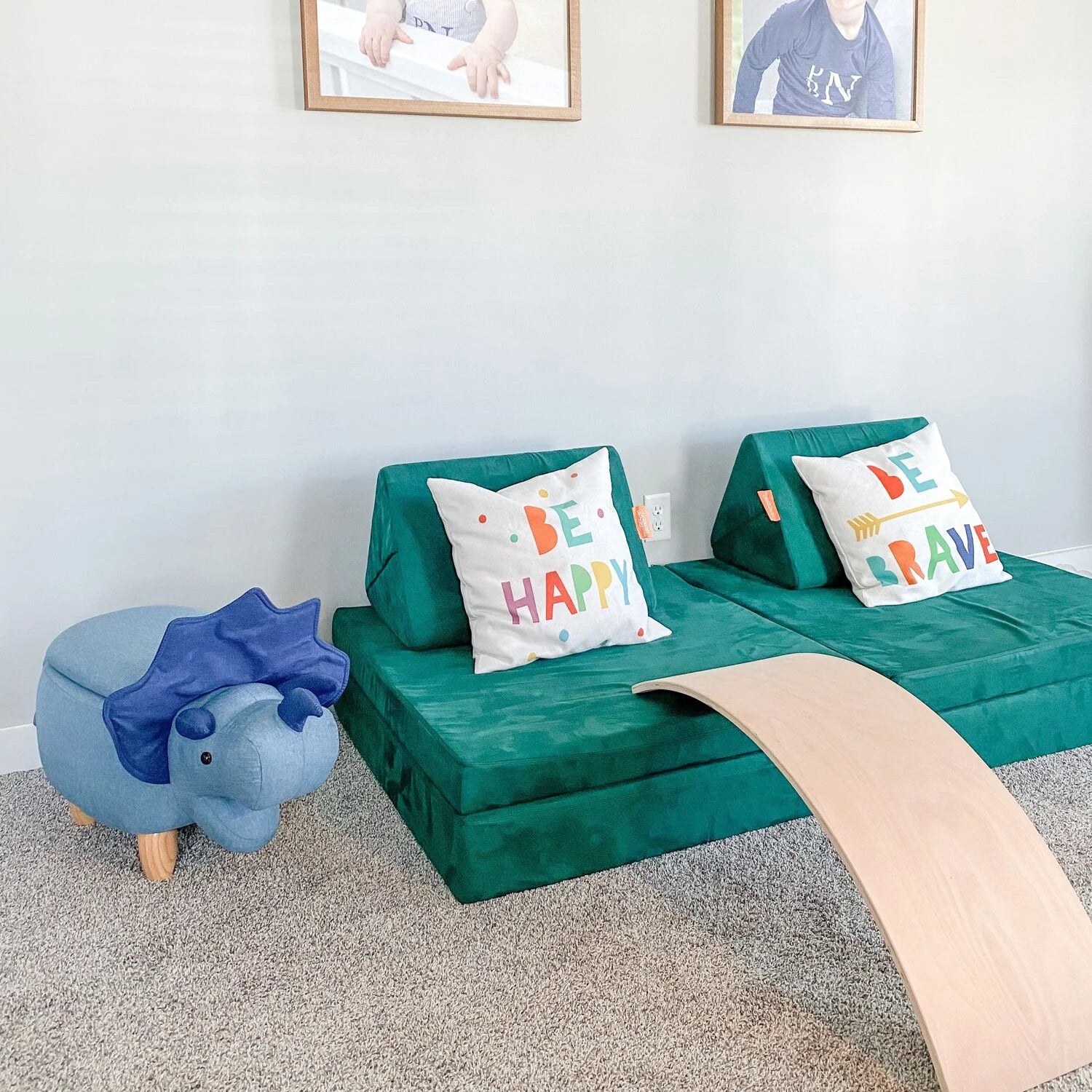 15-In. Seat Height Blue Triceratops Dinosaur Animal Shape Storage Ottoman Furniture for Nursery, Bedroom, Playroom, Living Room Decor