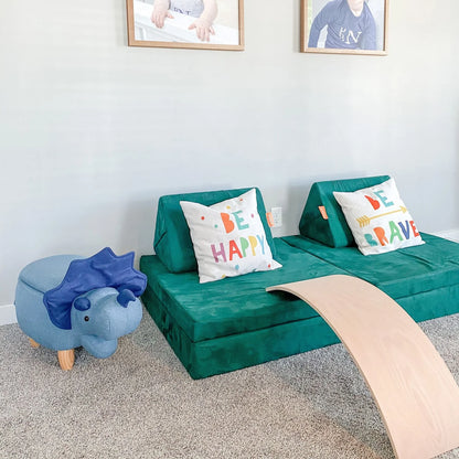 15-In. Seat Height Blue Triceratops Dinosaur Animal Shape Storage Ottoman Furniture for Nursery, Bedroom, Playroom, Living Room Decor