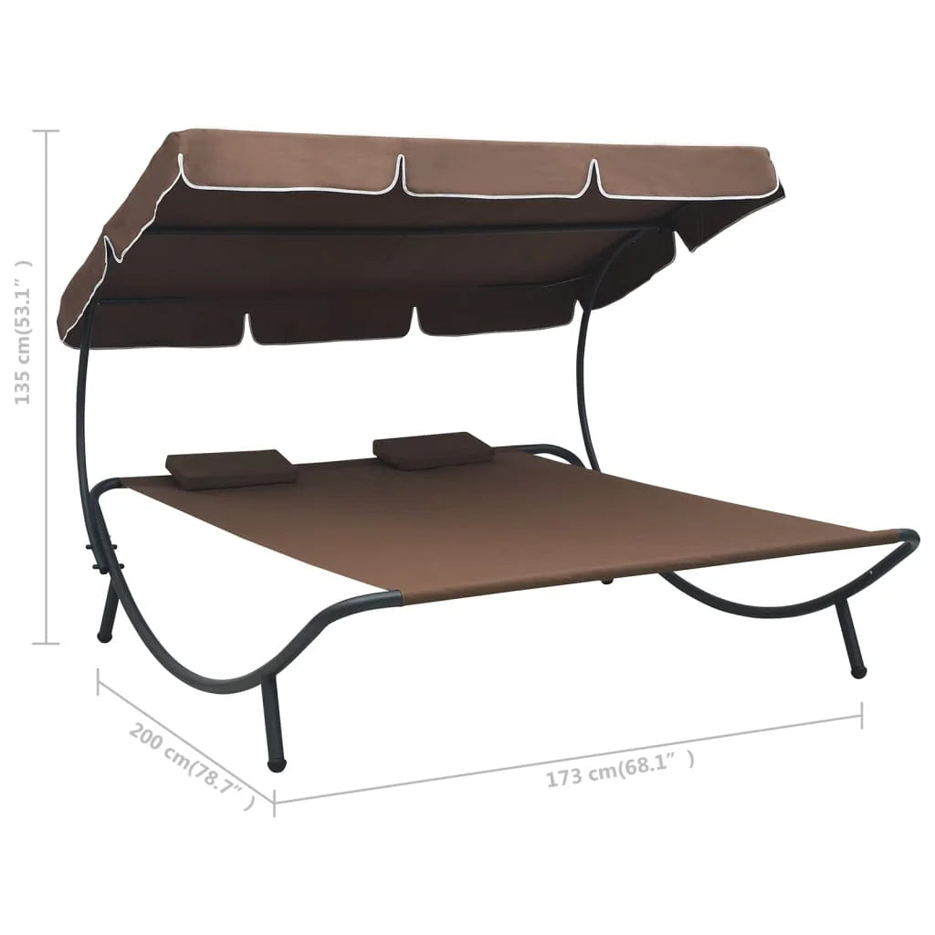 Outdoor Double Chaise Lounge Patio Lounge Bed with Canopy and Pillows