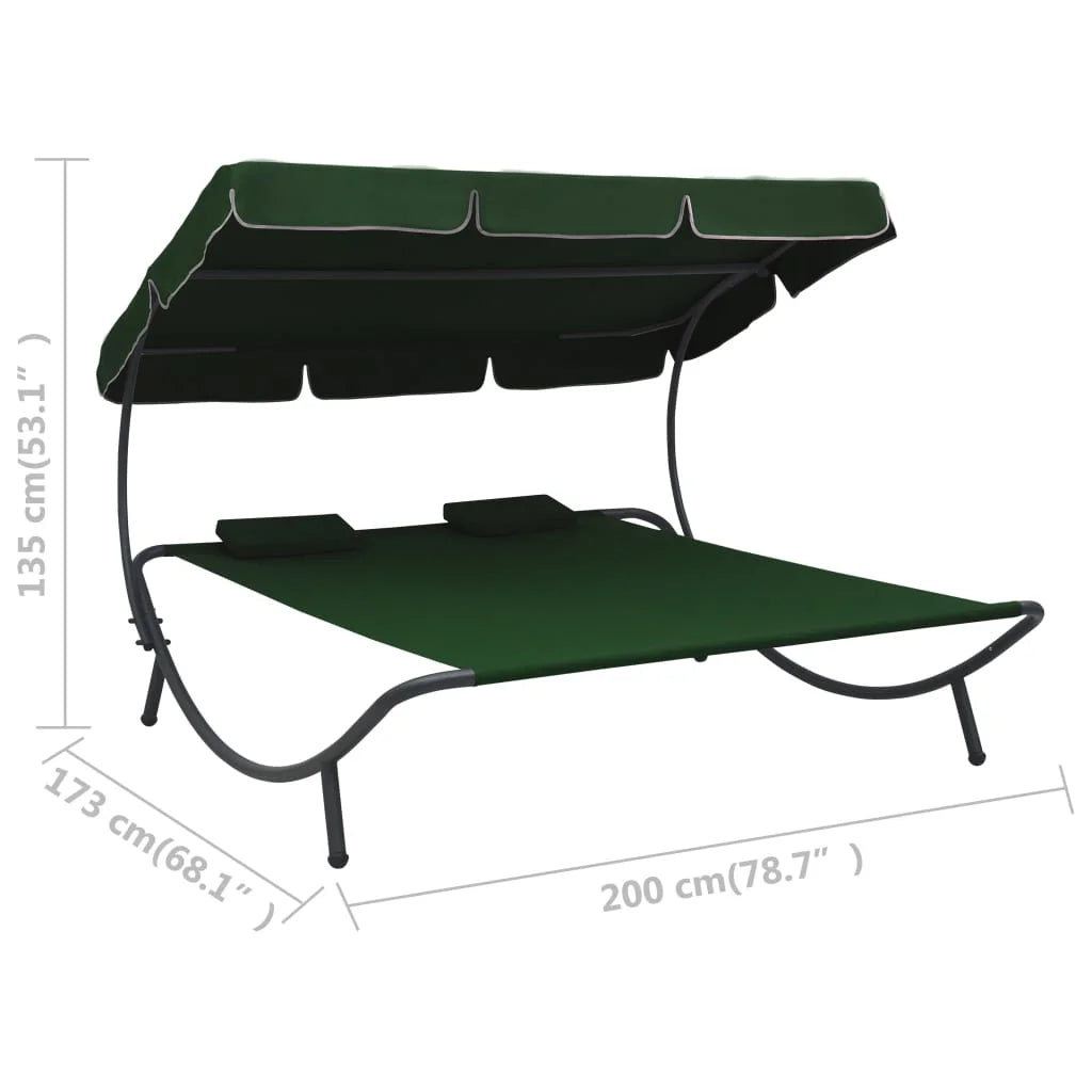 Outdoor Double Chaise Lounge Patio Lounge Bed with Canopy and Pillows