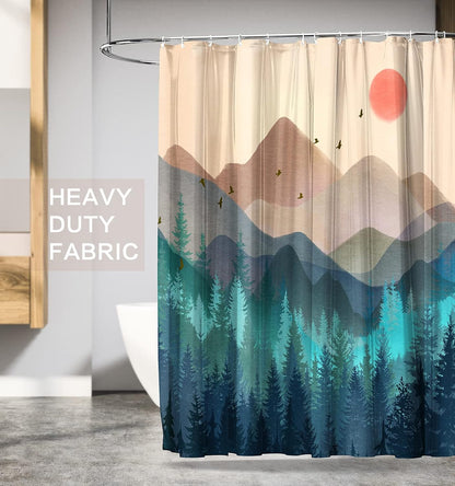 Shower Curtain Forest, Nature Shower Curtains, Bathroom Shower Curtain Sets, Shower Curtain for Bathroom Set with 12 Hooks, 72X72 Inch, Waterproof Polyester Fabric