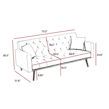 67.5" W, Sofa Bed, Couch for Apartment Convertible Sleeper Sofa with Tapered Legs, Small Splitback Sofa for Living Room, White