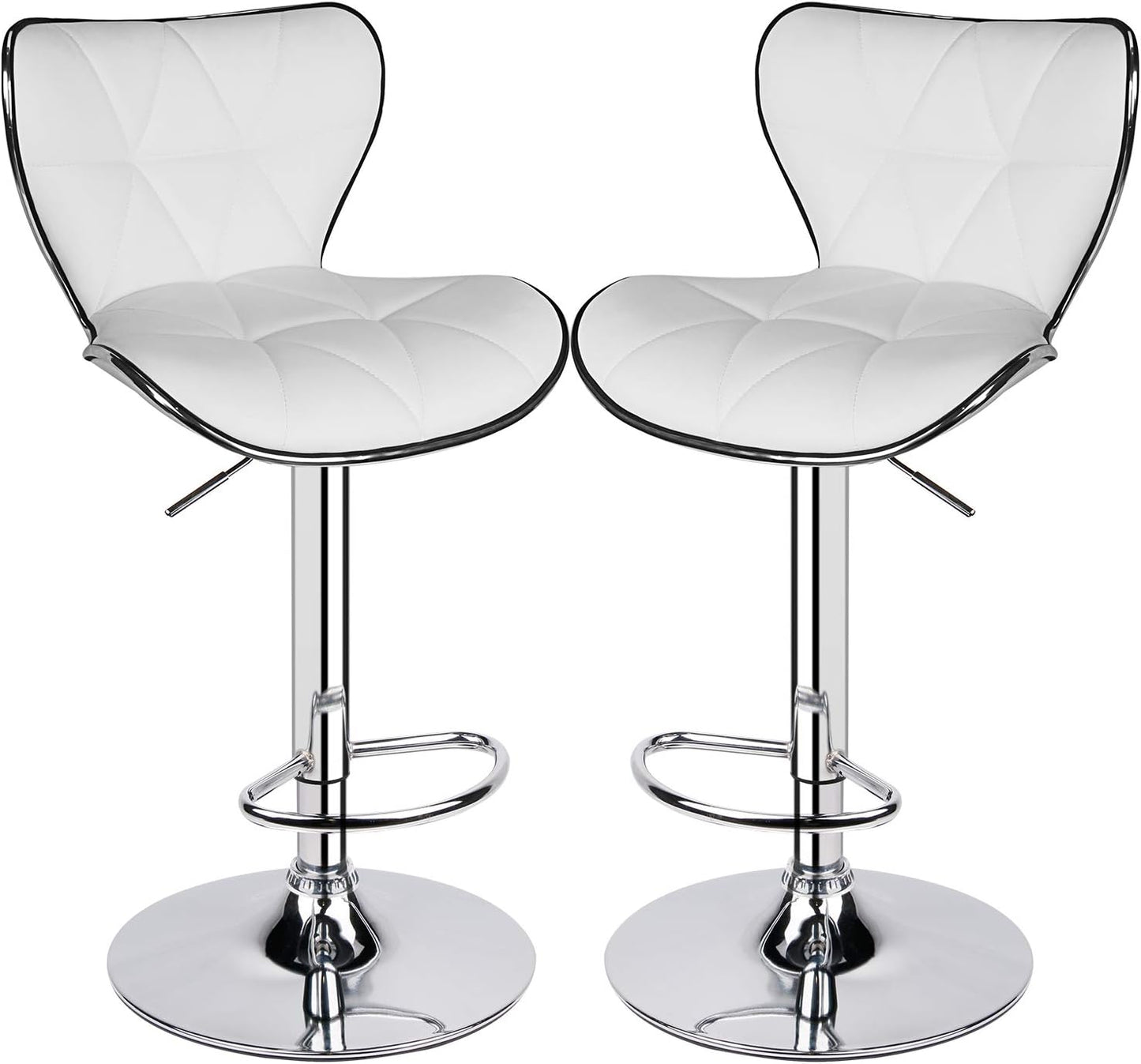 Leader Shell Back Bar Stools Set of 2, Adjustable Bar Stool with Back, Swivel Barstools (White)