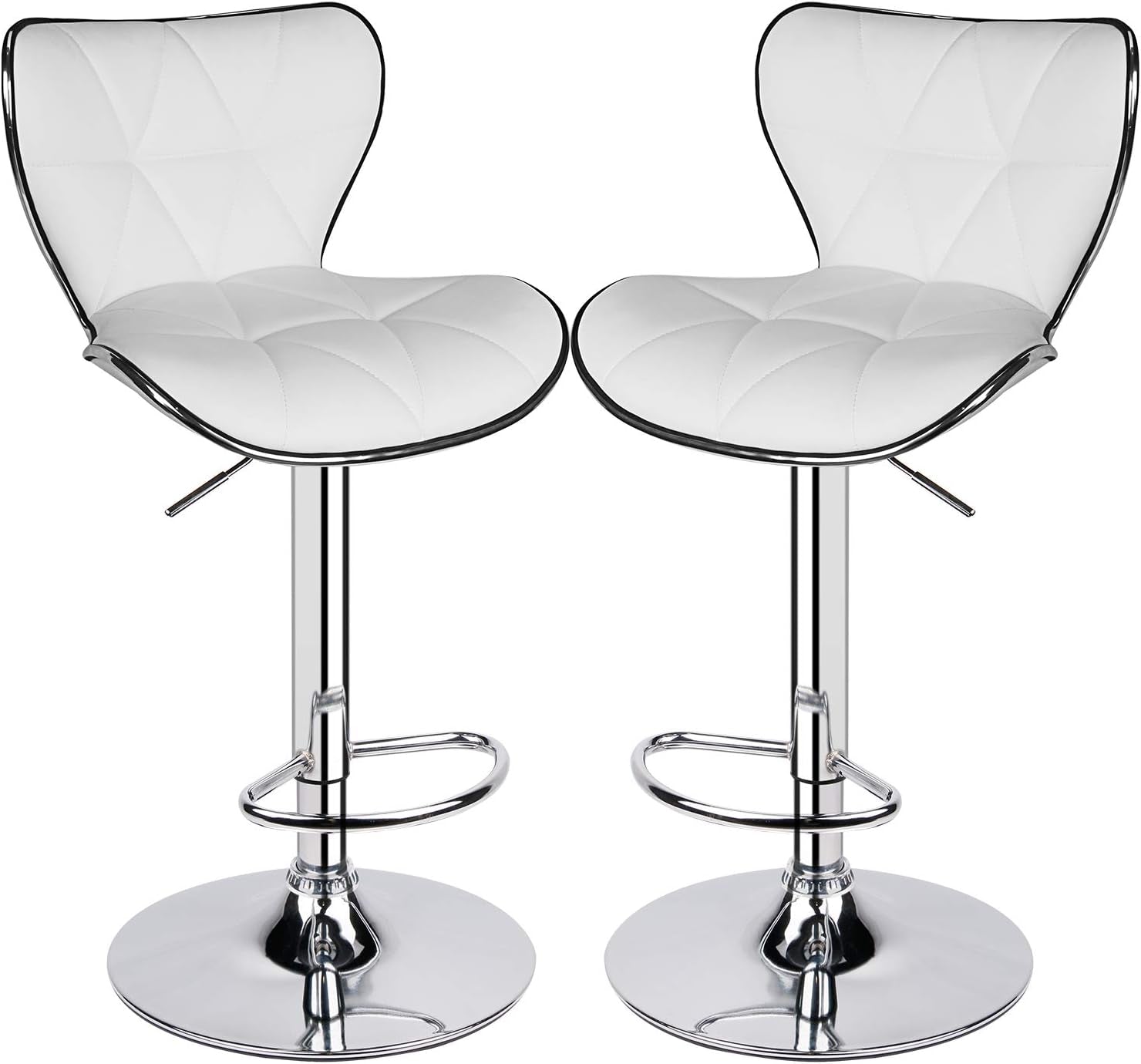 Leader Shell Back Bar Stools Set of 2, Adjustable Bar Stool with Back, Swivel Barstools (White)