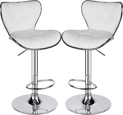 Leader Shell Back Bar Stools Set of 2, Adjustable Bar Stool with Back, Swivel Barstools (White)