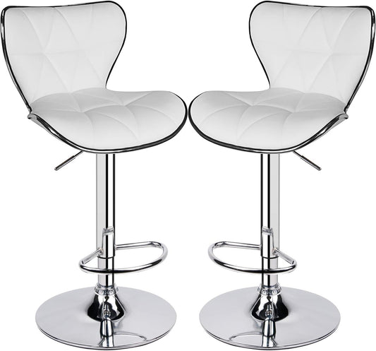 Leader Shell Back Bar Stools Set of 2, Adjustable Bar Stool with Back, Swivel Barstools (White)