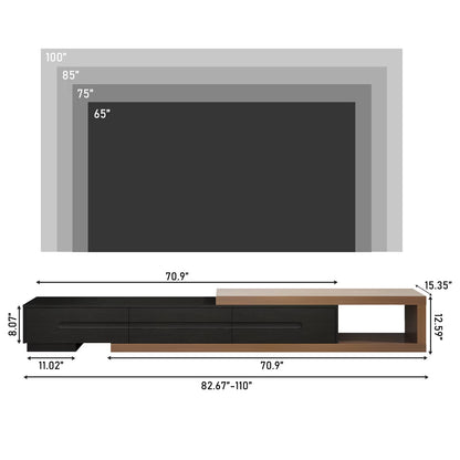 82-110'' Extendable TV Stand for up to 120"TV, Wood Reversible TV Media Console W/3 Drawers & Open Storage Shelf for Living Room