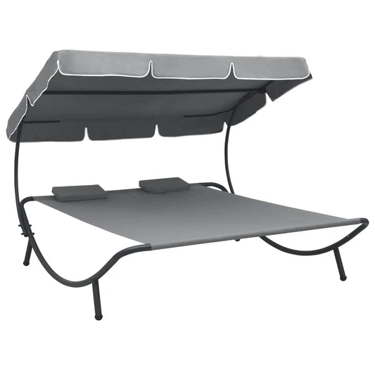 Outdoor Double Chaise Lounge Patio Lounge Bed with Canopy and Pillows