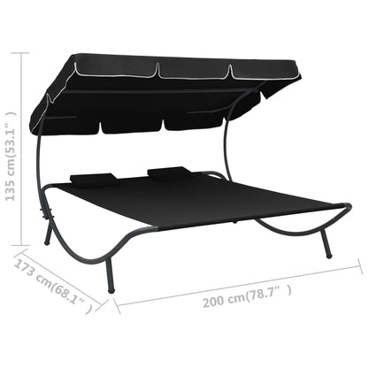 Outdoor Double Chaise Lounge Patio Lounge Bed with Canopy and Pillows