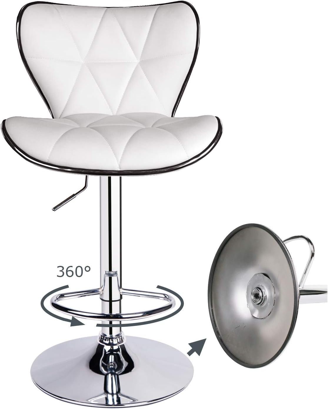 Leader Shell Back Bar Stools Set of 2, Adjustable Bar Stool with Back, Swivel Barstools (White)