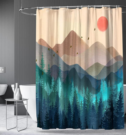 Shower Curtain Forest, Nature Shower Curtains, Bathroom Shower Curtain Sets, Shower Curtain for Bathroom Set with 12 Hooks, 72X72 Inch, Waterproof Polyester Fabric