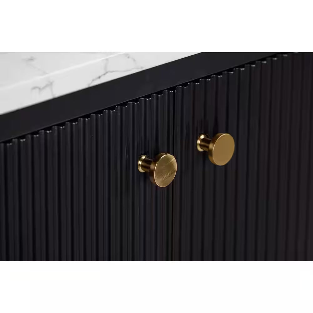 Sylvie 24 In. Single Sink Fluted Black Bath Vanity with Carrara Venato Engineered Stone Top (Assembled)