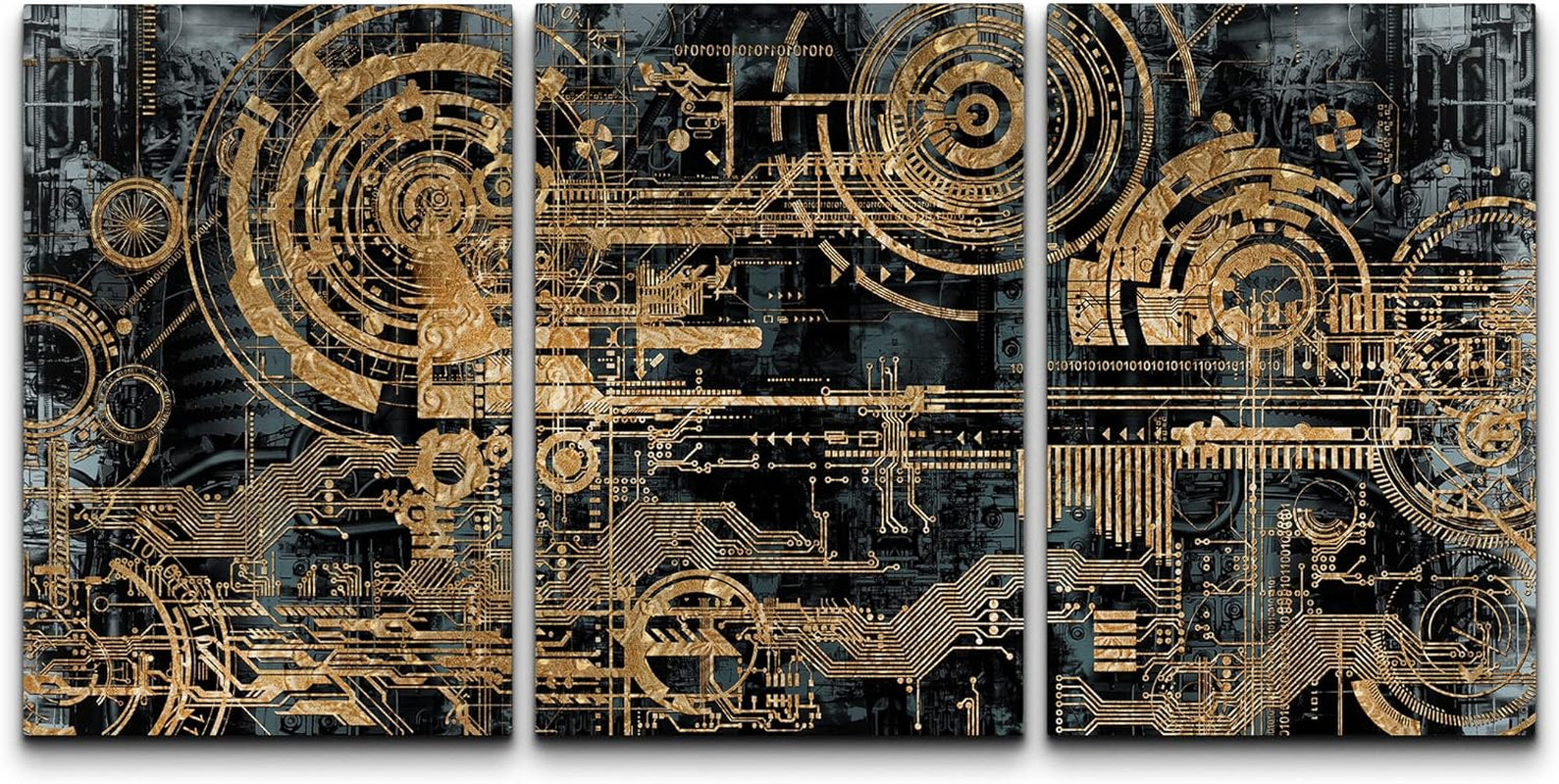 Canvas Print Wall Art Set Electronic PC Motherboard Circuit Collage Abstract Technology Digital Art Modern Art Alternative Urban Shapes for Living Room, Bedroom, Office - 16"X24"X3