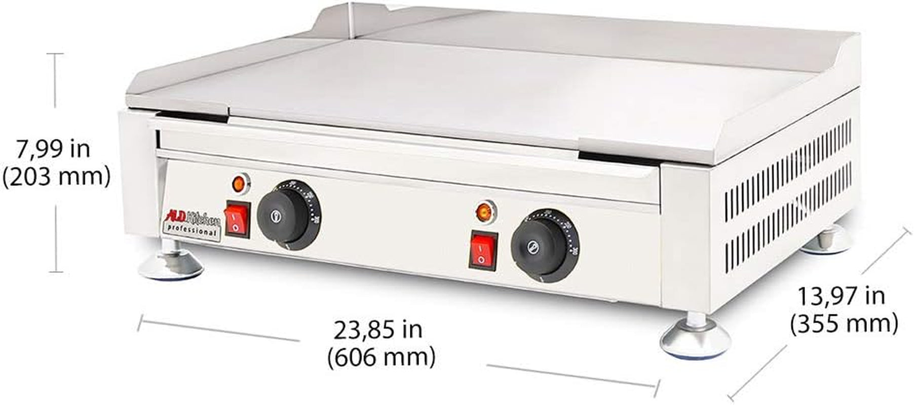 Flat Top Griddle | Compact Teppanyaki Grill with Scapula | Manual Control | 110V (23.85" X 13.97")