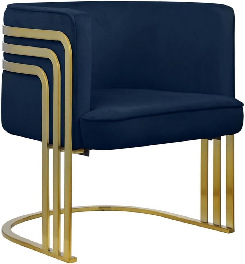 533Navy Rays Collection Velvet Upholstered Accent Chair with Brushed Gold Metal Finish, Navy, 27" W X 28.5" D X 30" H