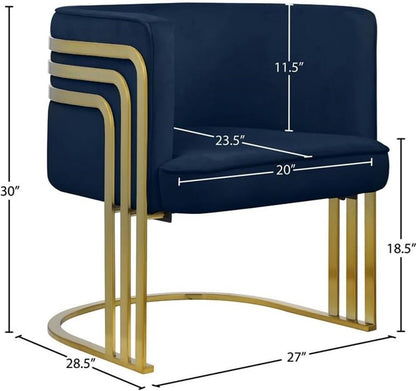 533Navy Rays Collection Velvet Upholstered Accent Chair with Brushed Gold Metal Finish, Navy, 27" W X 28.5" D X 30" H