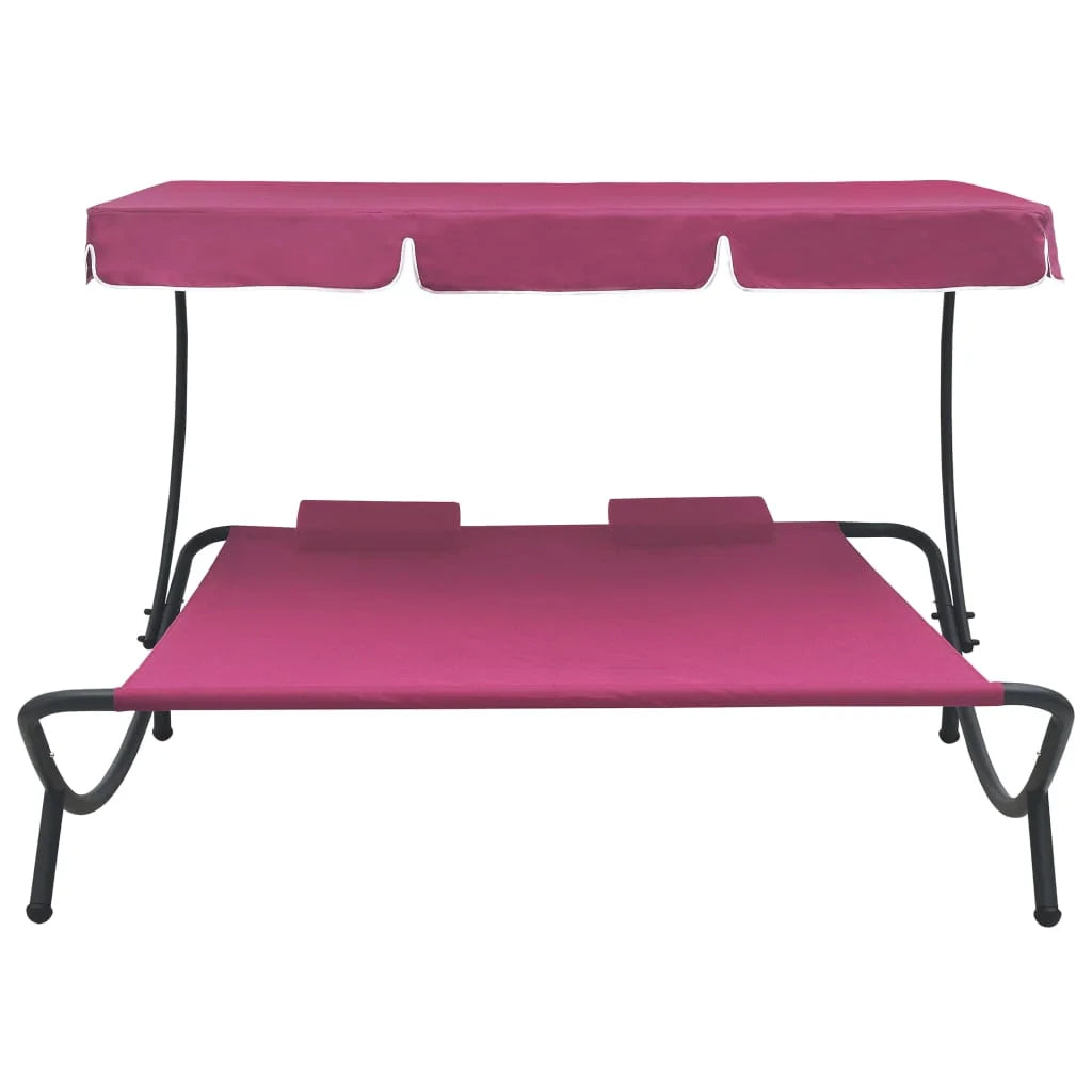 Outdoor Double Chaise Lounge Patio Lounge Bed with Canopy and Pillows