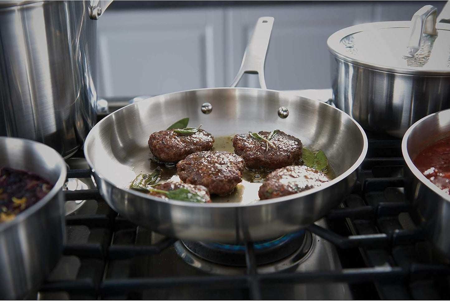 Stainless Steel Kitchen Cookware, 11-Piece Pots and Pans Set with Stay-Cool Handles, Dishwasher & Oven Safe, Silver