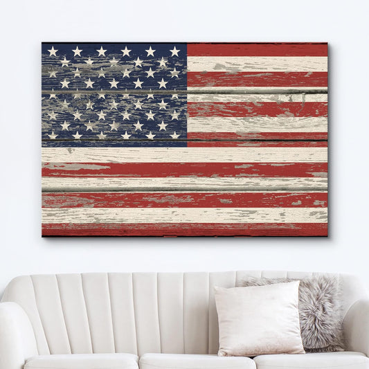 Canvas Print Wall Art United States Flag on Vintage Retro Wood Panels Pop Culture Cultural Digital Art Modern Art Traditional Colorful for Living Room, Bedroom, Office - 16"X24"