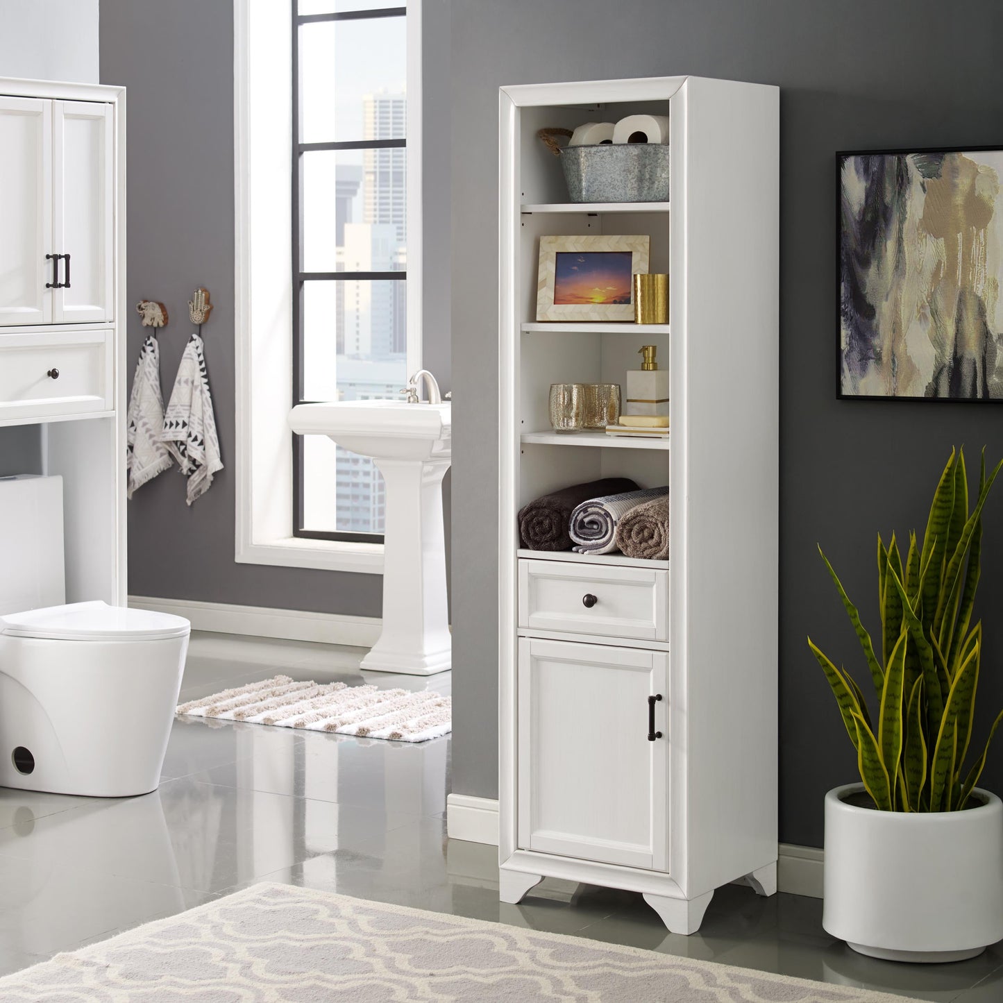 Tara Wood Classic Linen Cabinet in Vintage White/Black